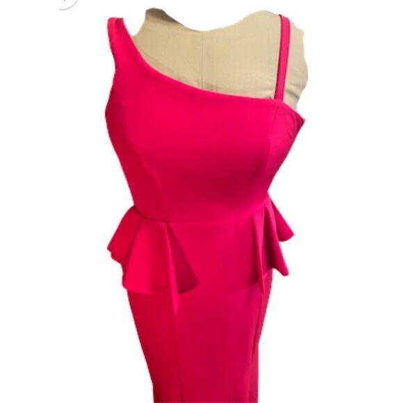 Formal Gown One Shoulder Hot Pink Peplum Made in Spain Sz. S - Picture 7 of 14
